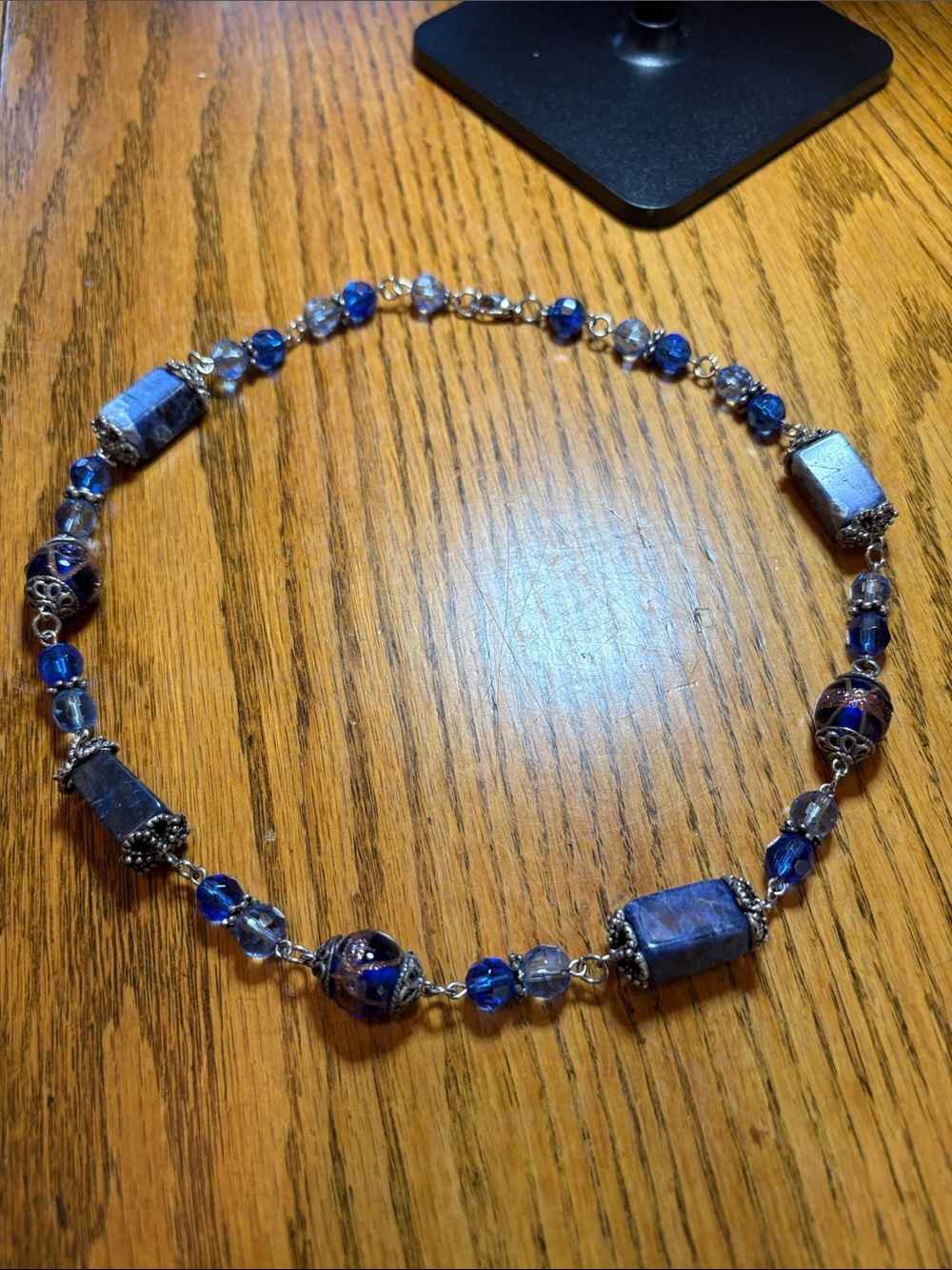 Blue Glass and Lapis Beaded Women's Necklace
